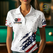 Load image into Gallery viewer, Personalized American Flag White Grunge Billiard Shirt For Women, Patriotic 8 Ball Pool Team Jersey TDM4443