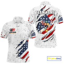 Load image into Gallery viewer, Personalized American Flag White Grunge Billiard Shirt For Men, Patriotic 8 Ball Pool Team Jersey TDM4443