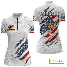 Load image into Gallery viewer, Personalized American Flag White Grunge Billiard Shirt For Women, Patriotic 8 Ball Pool Team Jersey TDM4443
