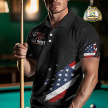 Load image into Gallery viewer, Personalized American Flag Black Grunge Billiard Shirt For Men, Patriotic 8 Ball Pool Team Jersey TDM4444