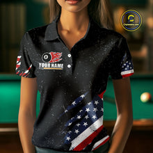 Load image into Gallery viewer, Personalized American Flag Black Grunge Billiard Shirt For Women, Patriotic 8 Ball Pool Team Jersey TDM4444