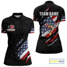 Load image into Gallery viewer, Personalized American Flag Black Grunge Billiard Shirt For Women, Patriotic 8 Ball Pool Team Jersey TDM4444