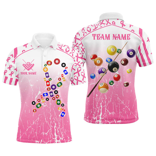 Colorful Billiard Balls Custom Pink Billiard Shirts For Men, Funny Breast Cancer Billiard Jerseys TDM2368
