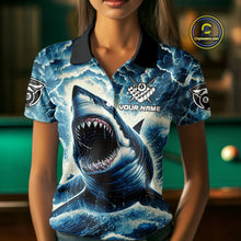 Load image into Gallery viewer, Blue 8 Ball Pool Billiard Shark Polo &amp; Quarter Zip For Women Custom Thunder Storm Billiard Jersey TDM4691