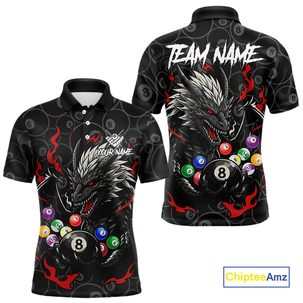 Personalized 8 Ball Dragon Billiard Shirt For Men, Billiard Team Jersey Polo & 1/4 Zip |Red TDM5109