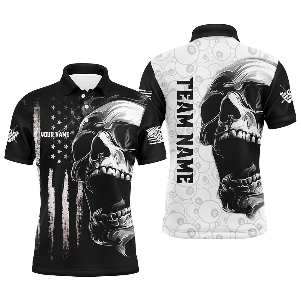 American Flag Skull Custom Men Billiard Jerseys Polo & Quarter- Zip, Patriotic Billiard Shirts TDM2374
