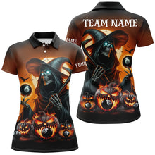Load image into Gallery viewer, Death Skeleton &amp; Pumpkin With 8 Ball Pool Billiard Jerseys For Women, Funny Halloween Billiard Shirts TDM2377