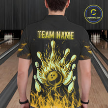Load image into Gallery viewer, Yellow Flaming American Flag Skull Bowling Shirt For Men Custom Fire Bowling Team Jersey TDM4694