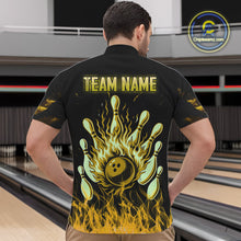 Load image into Gallery viewer, Yellow Flaming American Flag Skull Bowling Shirt For Men Custom Fire Bowling Team Jersey TDM4694
