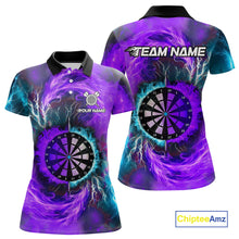 Load image into Gallery viewer, Blue And Purple Flame Lightning Darts Shirt For Women Custom Darts Team Jersey Polo &amp; Quarter Zip TDM4701