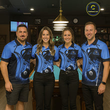 Load image into Gallery viewer, Personalized Blue 8 Ball Fire Flame Billiard Shirt For Women, Pool Team Jersey Polo &amp; 1/4 Zip TDM5974