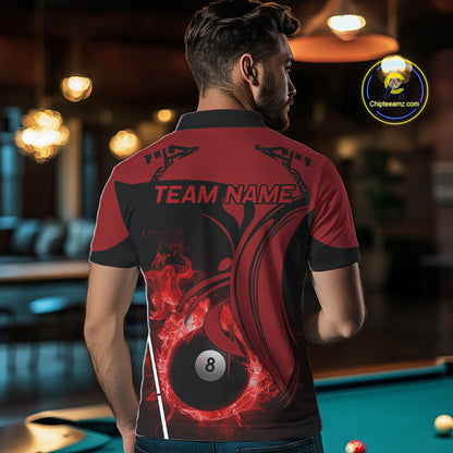 Personalized Red 8 Ball Fire Flame Billiard Shirt For Men, Pool Team Jersey Polo & 1/4 Zip TDM5976