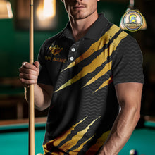 Load image into Gallery viewer, Black And Gold Scratch Billiard Shirts For Men Custom 8 Ball Crown Pool Team Jersey Polo &amp; 1/4 Zip TDM4095