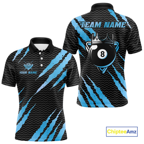 Black And Blue Scratch Billiard Shirts For Men Custom 8 Ball Crown Pool Team Jersey Polo & 1/4 Zip TDM4097