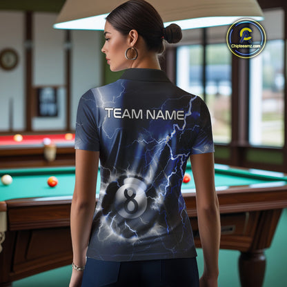 Personalized Blue Thunder Lightning 8 Ball Billiard Shirt For Women Custom Pool Team Jerseys TDM4462