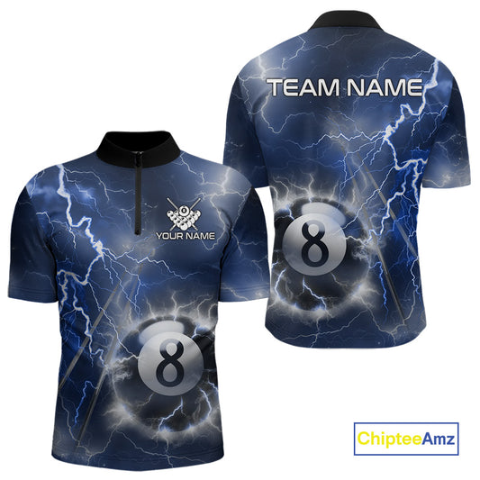 Personalized Blue Thunder Lightning 8 Ball Billiard Shirt For Men Custom Pool Team Jerseys TDM4462