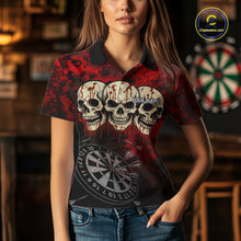Load image into Gallery viewer, Black And Red Grunge Skull Womens Dart Shirts Custom Dart Jerseys Team Polo &amp; Quarter Zip TDM5127