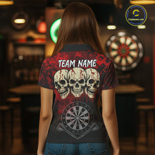 Load image into Gallery viewer, Black And Red Grunge Skull Womens Dart Shirts Custom Dart Jerseys Team Polo &amp; Quarter Zip TDM5127