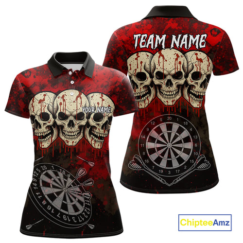 Black And Red Grunge Skull Womens Dart Shirts Custom Dart Jerseys Team Polo & Quarter Zip TDM5127