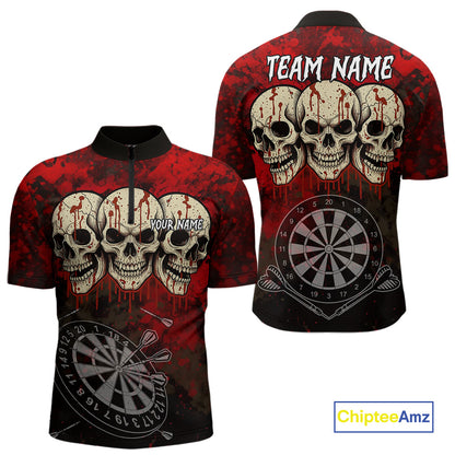 Black And Red Grunge Skull Mens Dart Shirts Custom Dart Jerseys Team Polo & Quarter Zip TDM5127