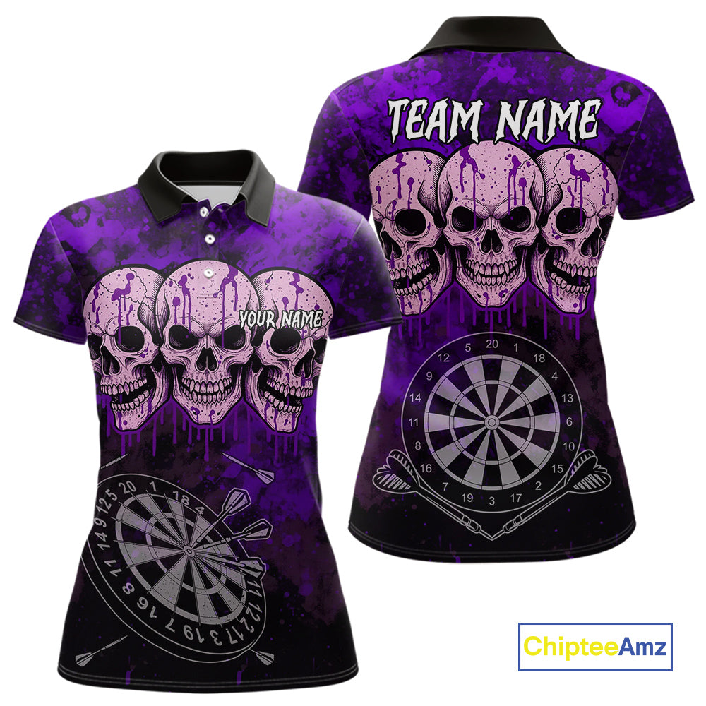 Black And Purple Grunge Skull Womens Dart Shirts Custom Dart Jerseys Team Polo & Quarter Zip TDM5128