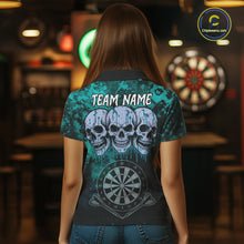 Load image into Gallery viewer, Black And Turquoise Grunge Skull Womens Dart Shirts Custom Dart Jerseys Team Polo &amp; Quarter Zip TDM5129