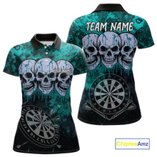 Load image into Gallery viewer, Black And Turquoise Grunge Skull Womens Dart Shirts Custom Dart Jerseys Team Polo &amp; Quarter Zip TDM5129