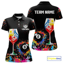 Load image into Gallery viewer, Personalized Colorful Splash 8 Ball Billiard Shirts For Women, Funny Wine Glass Custom Pool Jerseys TDM4100