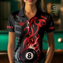 Load image into Gallery viewer, Black And Red Tribal Flame 8 Ball Pool Billiards Shirts For Women Custom Pool Team Jerseys TDM4101