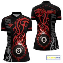 Load image into Gallery viewer, Black And Red Tribal Flame 8 Ball Pool Billiards Shirts For Women Custom Pool Team Jerseys TDM4101