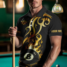 Load image into Gallery viewer, Black And Gold Flame 8 Ball Pool Shirt For Men Custom Dragon Billiards Team Jersey Polo &amp; 1/4 Zip TDM4103
