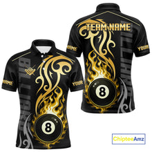 Load image into Gallery viewer, Black And Gold Tribal Flame 8 Ball Pool Billiards Shirts For Men Custom Pool Team Jerseys TDM4102