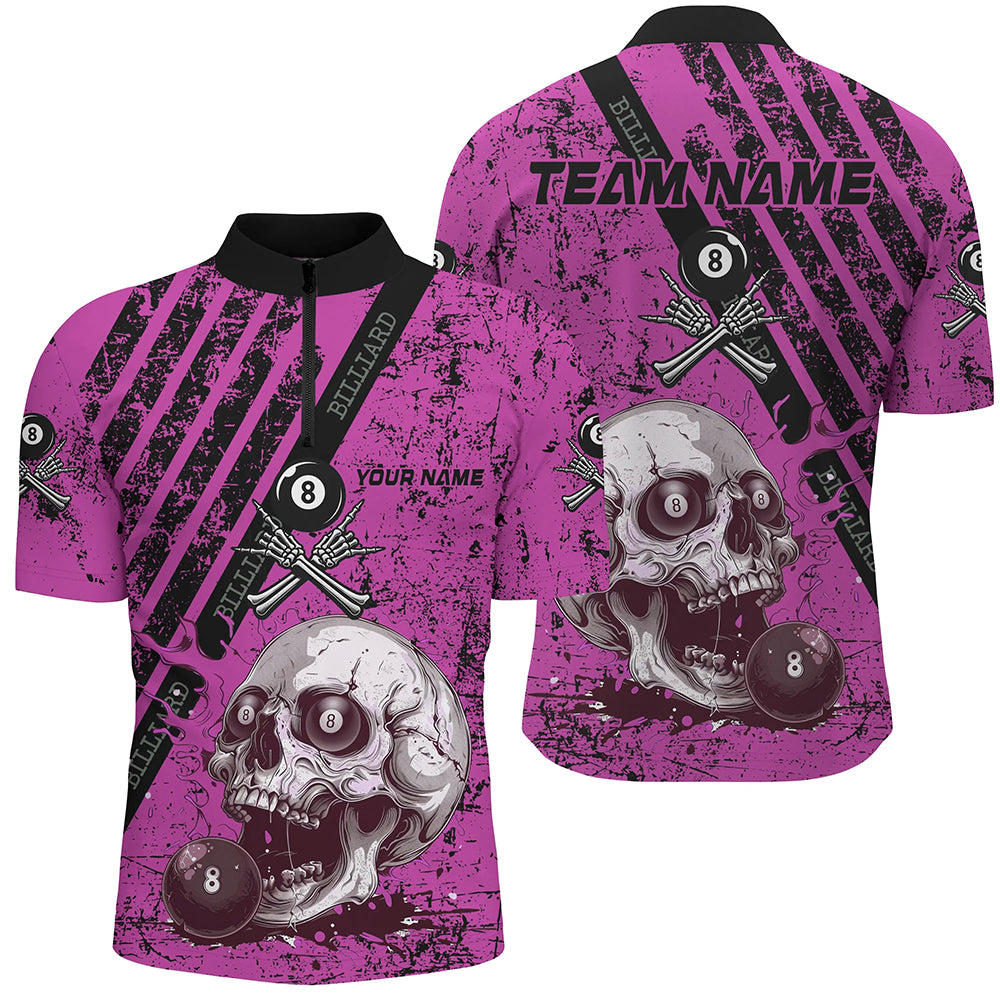 Personalized Pink Blue Billiard Skull Custom Men Billiard Shirts, Billiard Pool Team Club Uniform TDM1931