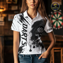 Load image into Gallery viewer, Personalized White Black Grunge Skull Darts Shirt For Women Custom Funny Darts Team Jersey Outfit TDM4908