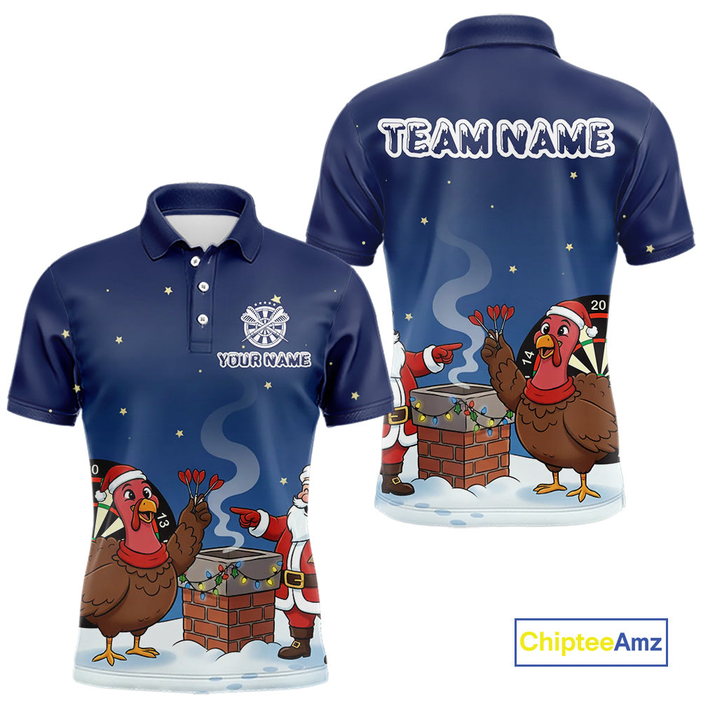 Funny Santa And Turkey Custom Darts Shirt For Men, Christmas Darts Shirt Gift For Darts Lover TDM4912