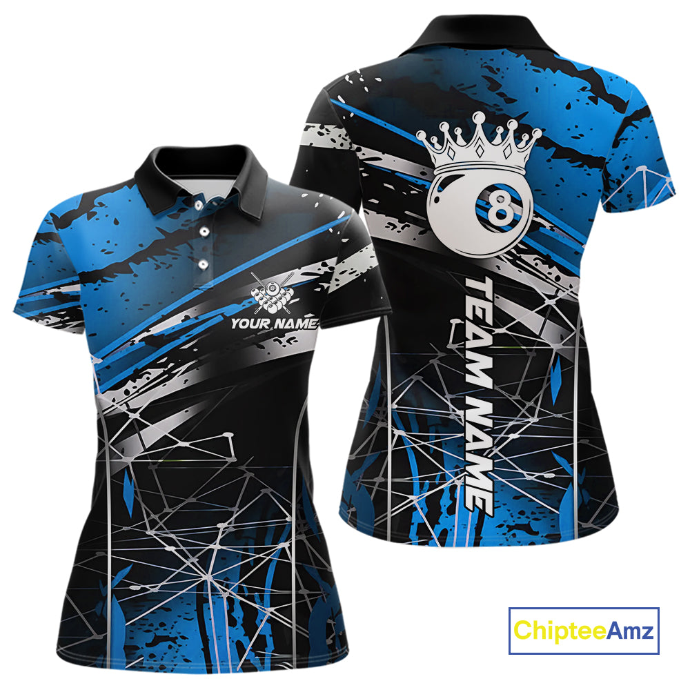 Black And Blue 8 Ball Crown Women's Billiard Shirts Custom Billiards Jerseys, Pool League Team Shirt TDM5133