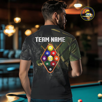 Personalized 9 Ball Pool Shirt For Men Custom Black And Military Green Billiard Team Jersey  TDM5136