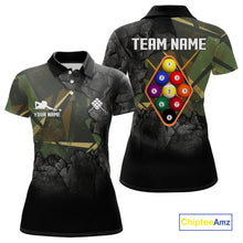 Load image into Gallery viewer, Personalized 9 Ball Pool Shirt For Women Custom Black And Military Green Billiard Team Jersey TDM5136