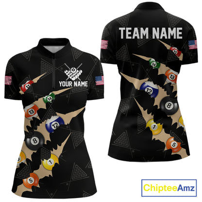 Personalized Scratch 8 Ball Billiard Shirt For Women Custom Pool Jersey, Billiard Team Shirt |Black TDM5990