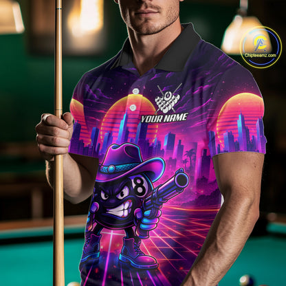Custom Retro Funny Neon 8 Ball Pool Billiard Shirt For Men, Billiard Team Jersey Polo & 1/4 Zip TDM6219