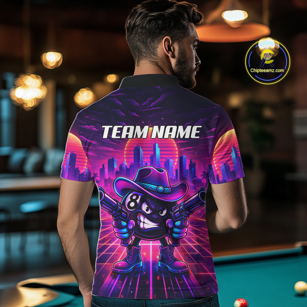 Custom Retro Funny Neon 8 Ball Pool Billiard Shirt For Men, Billiard Team Jersey Polo & 1/4 Zip TDM6219