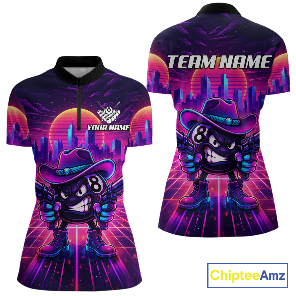 Custom Retro Funny Neon 8 Ball Pool Billiard Shirt For Women, Billiard Team Jersey Polo & 1/4 Zip TDM6219