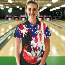 Load image into Gallery viewer, Custom Grunge American Flag Bowling Shirt For Women, Patriotic Bowling Jersey Team Polo &amp; 1/4 Zip TDM6227
