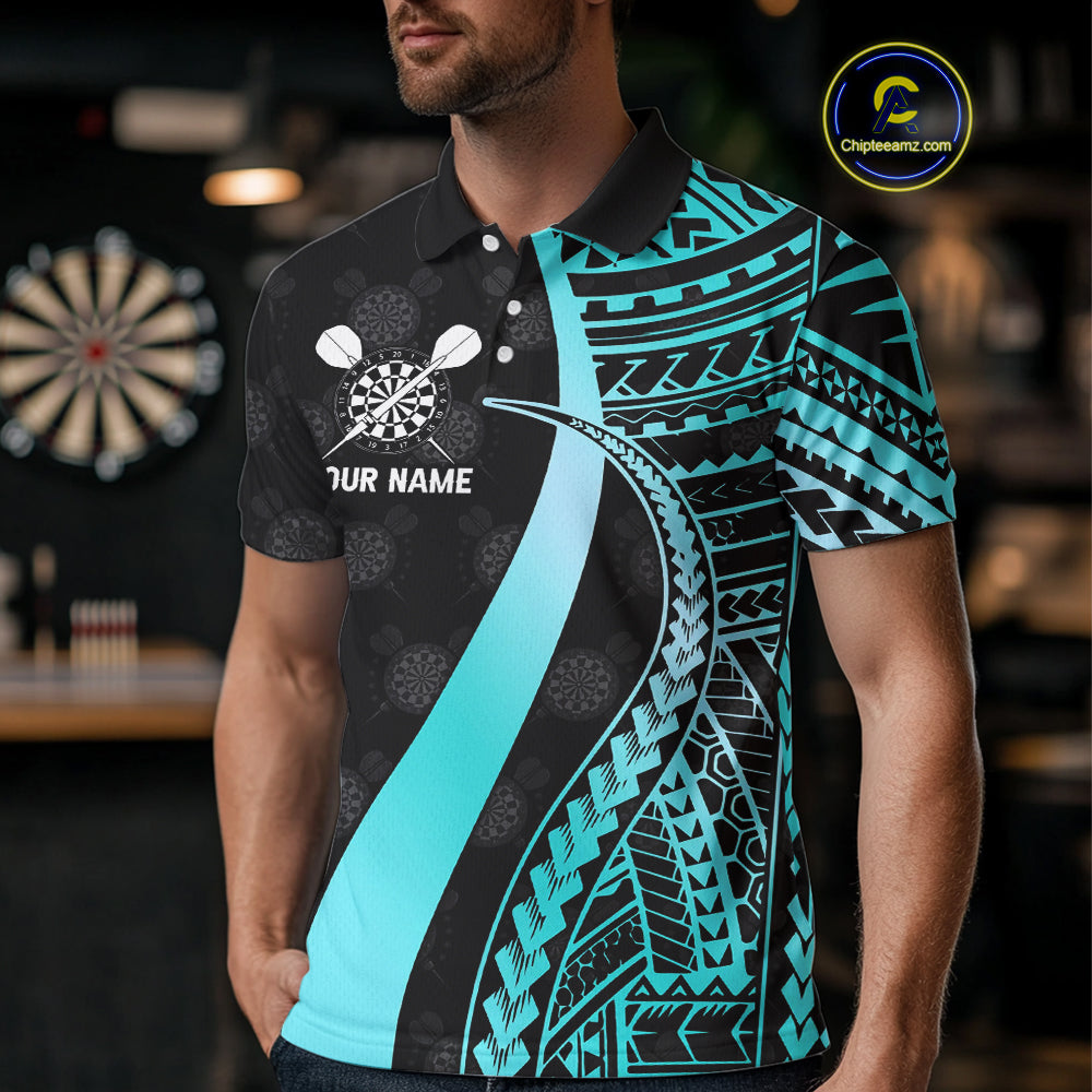 Personalized Black And Turquoise Tribal Dart Shirts For Men Custom Dart Jersey Team Polo & 1/4 Zip TDM4106
