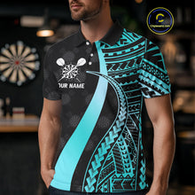Load image into Gallery viewer, Personalized Black And Turquoise Tribal Dart Shirts For Men Custom Dart Jersey Team Polo &amp; 1/4 Zip TDM4106