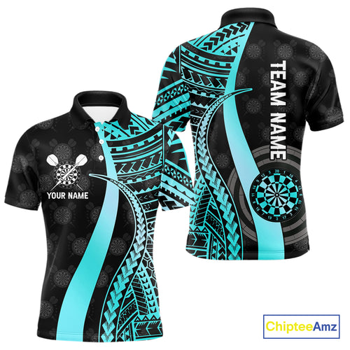 Personalized Black And Turquoise Tribal Dart Shirts For Men Custom Dart Jersey Team Polo & 1/4 Zip TDM4106