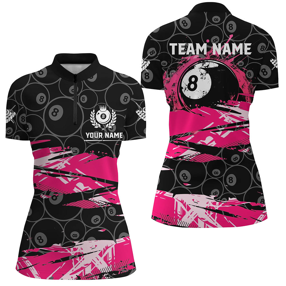 Custom Pink Grunge  Billiard 8 Ball Jerseys Shirts For Women, Personalized Billiard Pool Player Gifts TDM1939