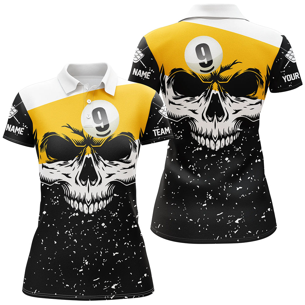 Funny Skull 9 Ball Pool Custom Grunge Black White Billiard Shirts For Women, Billiard Jerseys Apparel TDM2139
