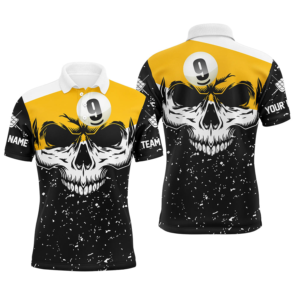 Funny Skull 9 Ball Pool Custom Grunge Black White Billiard Shirts For Men, Billiard Jerseys Apparel TDM2139