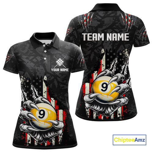Funny Claw Tearing US Flag 9 Ball Pool Custom Billiard Shirts For Women, Patriotic Billiard Jerseys TDM4473